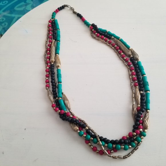 Funky Boho Colorful Multi Strand Necklace Jewelry - Picture 1 of 13